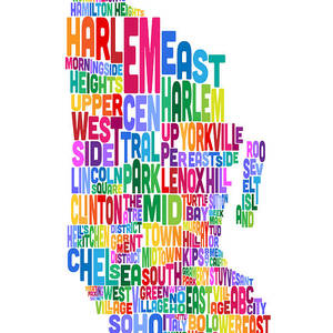 Manhattan New York Typography Text Map #2 by Michael Tompsett