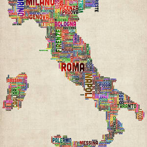 Text Map of Italy Map #4 by Michael Tompsett