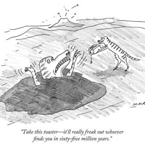 A Dinosaur Handing Over A Toaster To Another by Michael Maslin