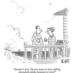 A Husband Talks To A Wife On A Porch Of A Beach by Christopher Weyant