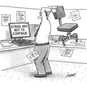 A Man In An Office Cubicle Holds A Chair by Tom Cheney