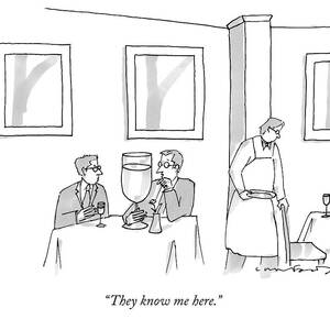 A Man Sits At A Restaurant Table With An Enormous by Michael Crawford