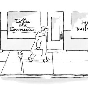 A Man Walks Past Two Shops by Jack Ziegler