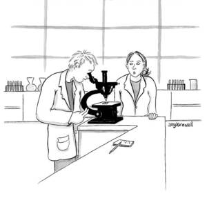 A Scientist Looking Into A Microscope by Amy Kurzweil