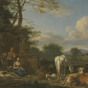 Arcadian Landscape With Resting Shepherds And Animals by Litz Collection