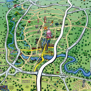 Austin TX Cartoon Map by Kevin Middleton