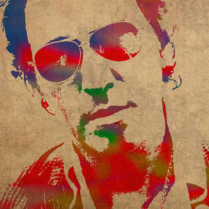 Bruce Springsteen Watercolor Portrait on Worn Distressed Canvas by Design Turnpike