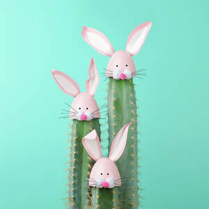 Cactus With Easter Rabbit Decorations by Juj Winn