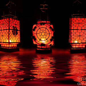 Red chinese lanterns at night by Delphimages Photo Creations