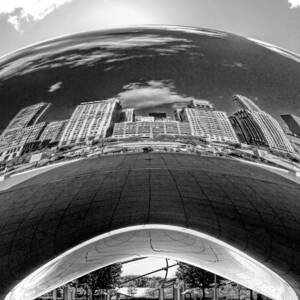 Cloud Gate Under the Bean Black and White by Christopher Arndt