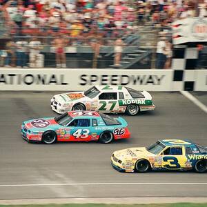 Dale Earnhardt Richard Petty and Rusty Wallace Race at Michigan by Retro Images Archive