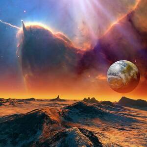 Earth-like Alien Planet And Nebula by Science Photo Library