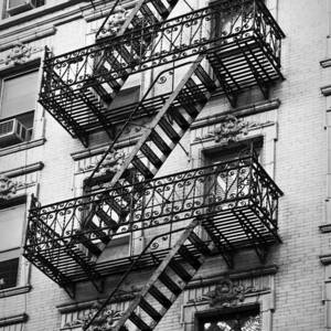 Exit, fire escape stairs in New York by Delphimages Photo Creations