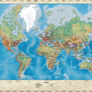 Huge Hi Res Mercator Projection Physical and Political Relief World Map by Serge Averbukh
