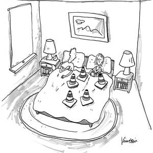 Man Is Blocked By Woman's Set Of Cones by Ken Krimstein