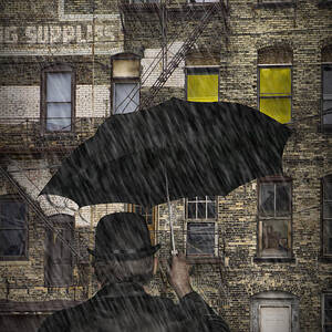 Man with an Umbrella standing in the Rain by Randall Nyhof