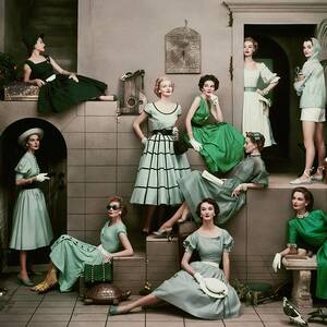 Models In Various Green Dresses by Frances Mclaughlin-Gill