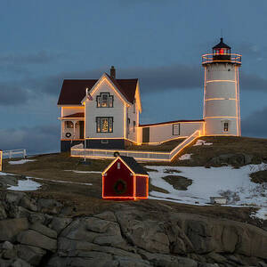 Nubble lighthouse at Christmas by Steven Ralser