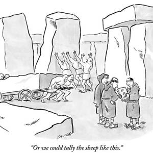One Mans Shows A Stone Tablet With Tally Marks by Robert Leighton