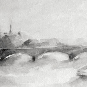 Painting of Paris Bridge on the Seine with Eiffel Tower by Beverly Brown Prints