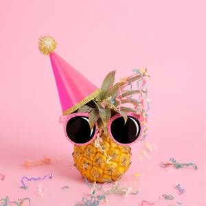 Pineapple Wearing A Party Hat And by Juj Winn