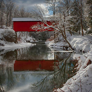 Reflection of Slaughterhouse covered bridge by Jeff Folger