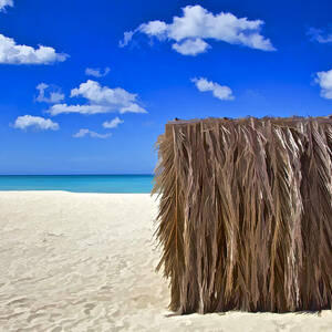 Shelter on a White Sandy Caribbean Beach with a Blue Sky and White Clouds II by David Letts