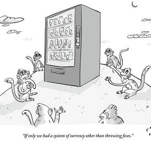 Six Monkeys Surround A Vending Machine On Top by Farley Katz