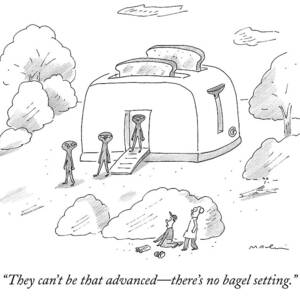 Space Aliens Walk Out Of A Giant Toaster Space by Michael Maslin