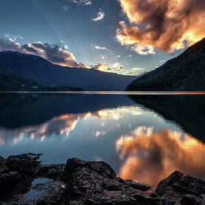 Sunset At Lake Crescent, Olympic by Michael Riffle