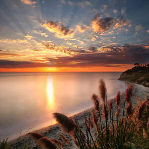 Sunset at Swamis Beach 7 by Larry Marshall