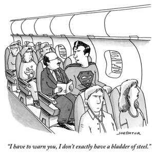 Superman Sits In A Plane Next To A Businessman by Joe Dator