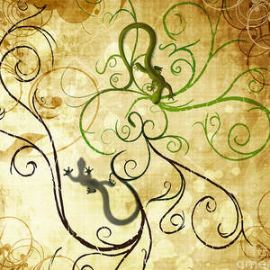 Swirl Geckos On Vintage Paper by Sassan Filsoof
