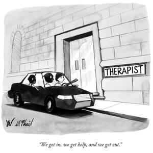 Three Robbers Sit In A Car Outside A Building by Will McPhail