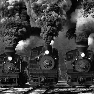 Train Race In Bw by Chuck Gordon