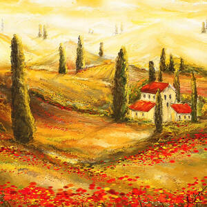 Tuscan Poppies - Tuscan Poppy Fields Impressionist by Lourry Legarde