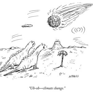 Two Dinosaurs Look At A Fast-approaching Meteor by David Sipress