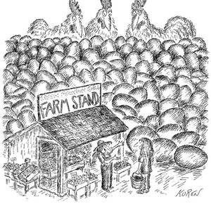 Two Men At A Farm Stand One Is Motioning by Edward Koren