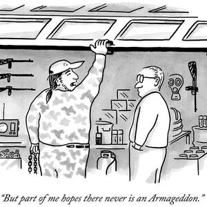 Two Men, One Is Lifting A Garage Door by Bob Eckstein