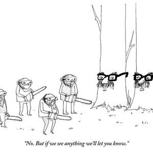 Two Trees With Groucho Marx Masks Speak To Three by Edward Steed