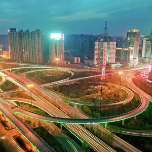 View Of Traffic On Overpass At Night by Pan Hong