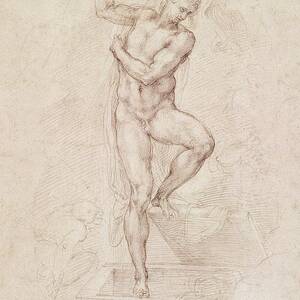 W53r The Risen Christ study for the fresco of The Last Judgement in the Sistine Chapel Vatican by Michelangelo Buonarroti