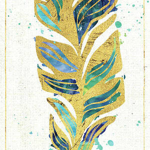 Gold Feathers Iv Indigo Crop Art Print by Chris Paschke - Fine Art