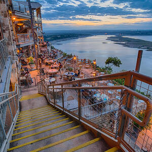 Wide Angle View of The Oasis and Lake Travis - Austin Texas by Silvio Ligutti