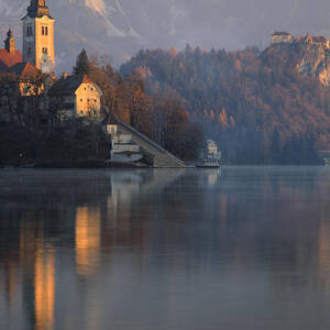 Dawn breaks over Lake Bled #4 by Ian Middleton