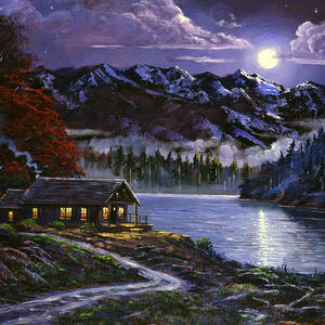 Moonlit Cabin by David Lloyd Glover