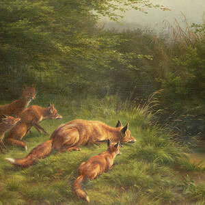 Les tribulations du Renard  -foxes-waiting-for-the-prey--carl-friedrich-deiker