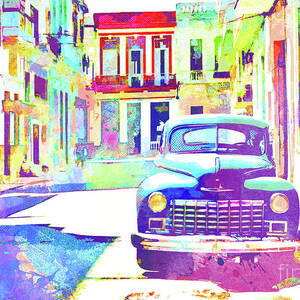 Orange Classic Car Havana Cuba Painting By Chris Andruskiewicz