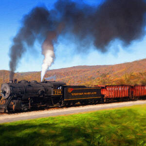 Western Maryland Steam train powers along railway by Steven Heap