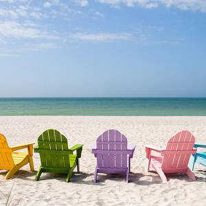 Adirondack Beach Chairs for a Summer Vacation in the Shell Sand